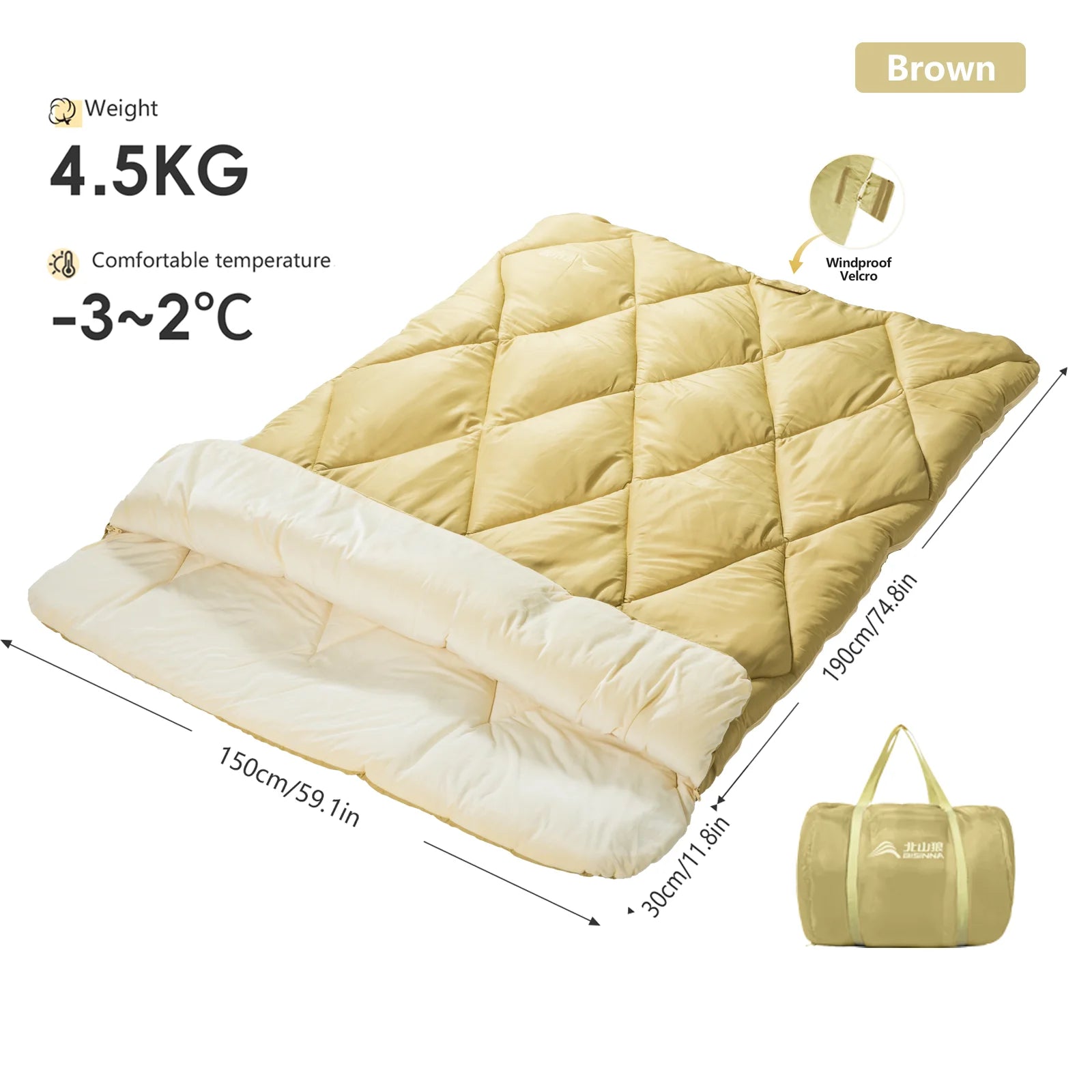 Camping Double Sleeping Bag 4 Season Portable 2 in 1 Detachable Sleeping Bag for Couples Friends Travel Hiking