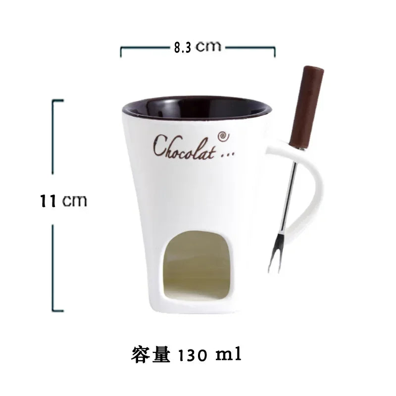 130ML European Candle Cup Cheese Chocolate Melting Ceramic Mug Heating Food Ceramic Mug with Fork Creative Coffee Mug Tableware