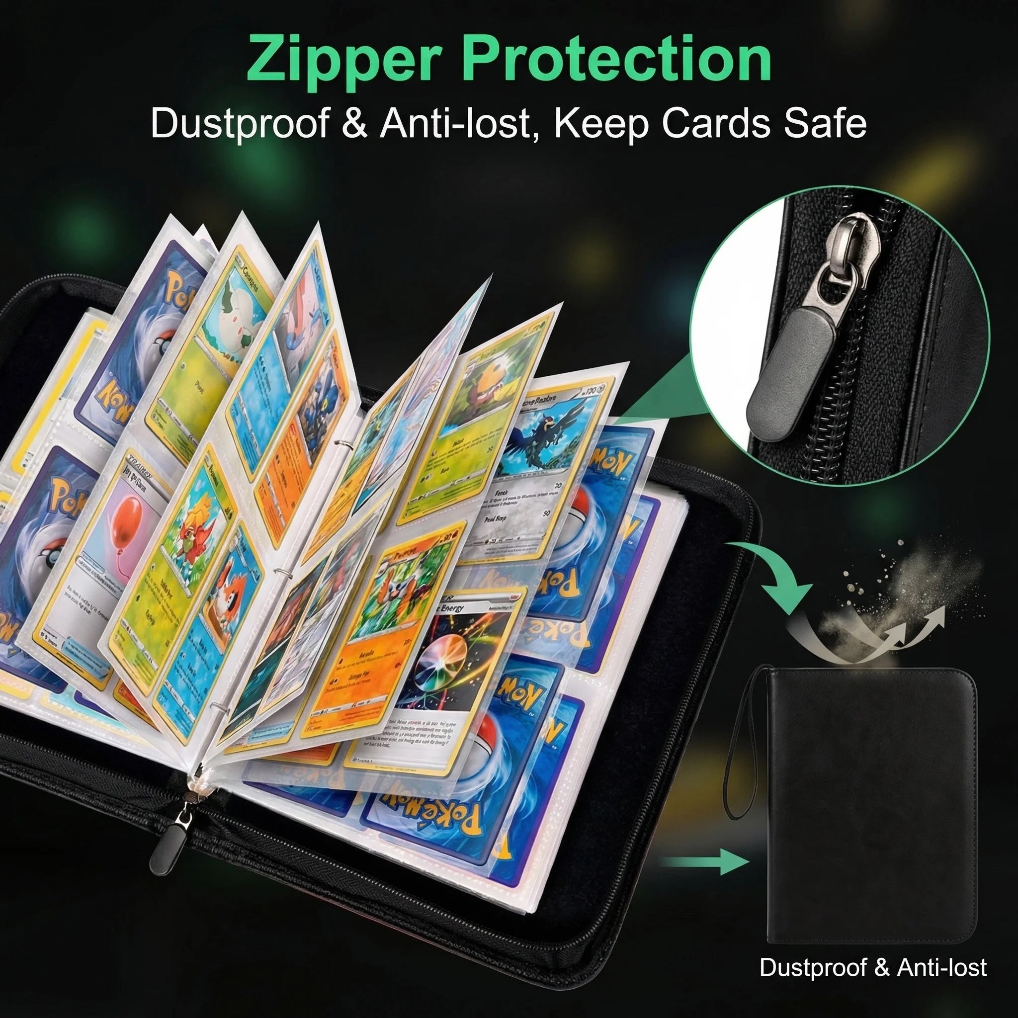 I YAN Demon Hunters card album binder with 400 pockets, PU zipper holder for storing and organizing trading cards or collectibles.