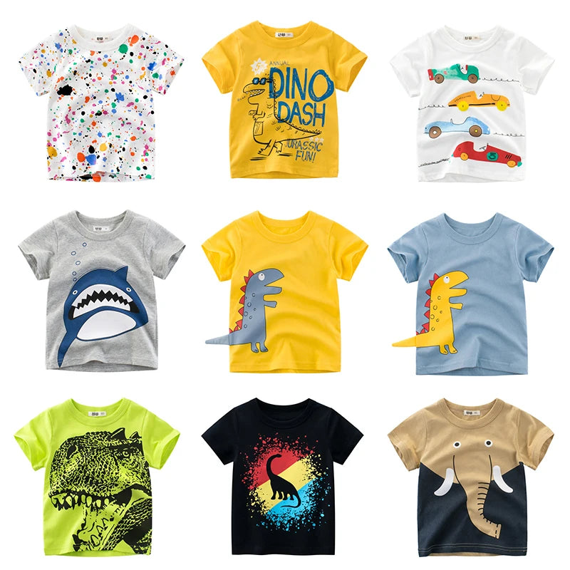 I YAN OLEKID 2025 summer boys' T-shirt with cartoon print, short sleeves, suitable for ages 2 to 8, toddler boys' top.