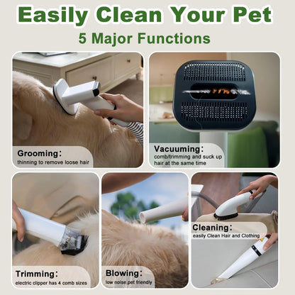 I YAN 5-in-1 pet grooming kit with vacuum, featuring grooming tools and low noise for dogs and cats, 2.5L capacity.