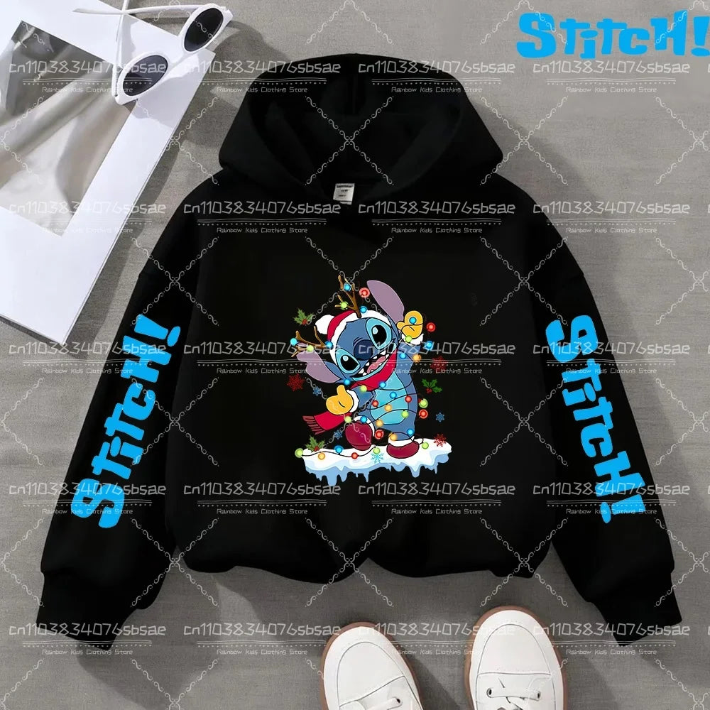 Disney Stitch Sweatshirts for Boys Girls Christmas Clothes Stich Print Hoodies Winter Pullover Outerwear Tops Children Clothing