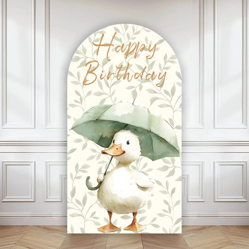 Cartoon big white goose bow arch background customizable baby one-year-old babyshower decorativebackground double-sided printing