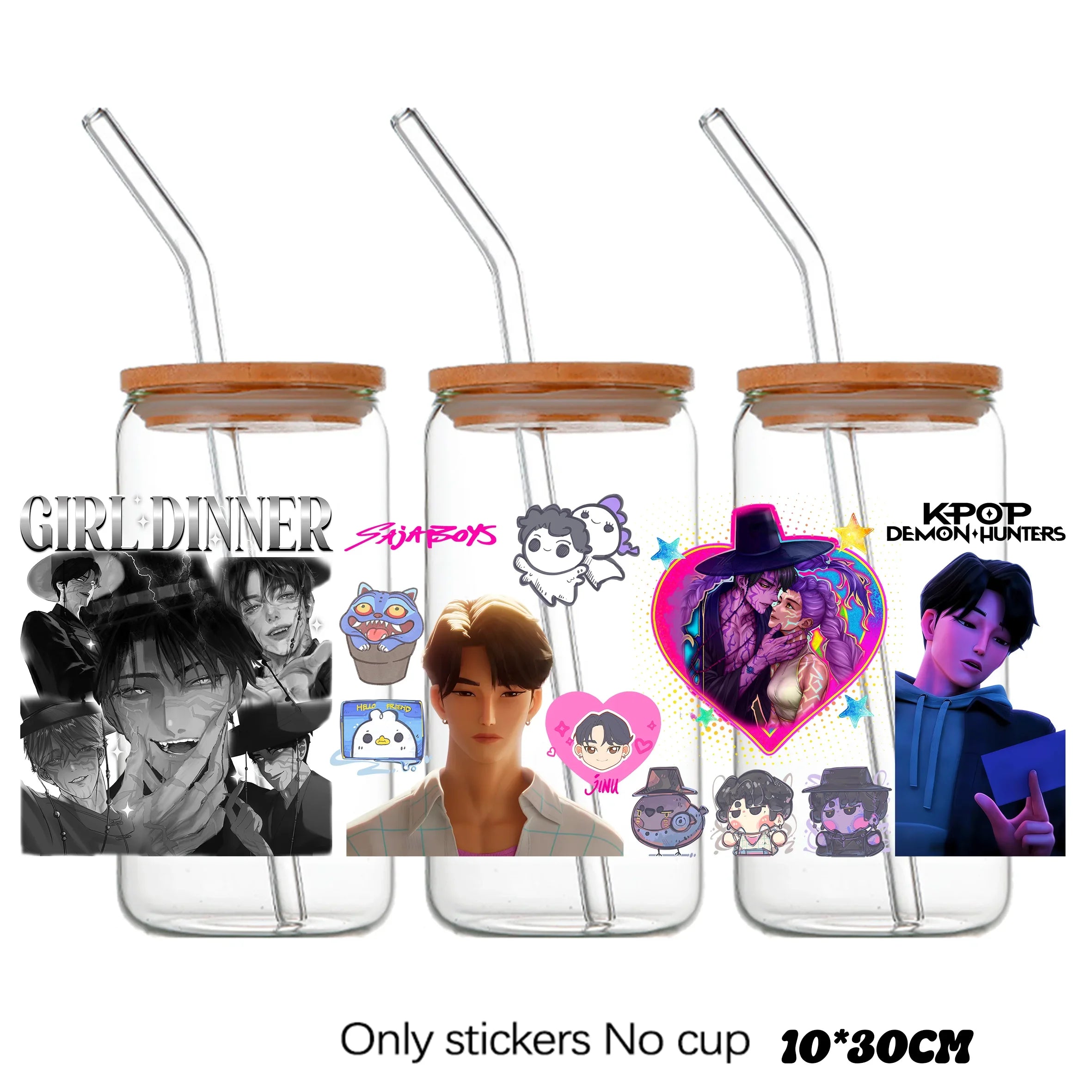 Demon Hunters UV DTF crystal sticker by I YAN on a bottle and cup wrap decal, 10x28cm, featuring vibrant demon hunter design.