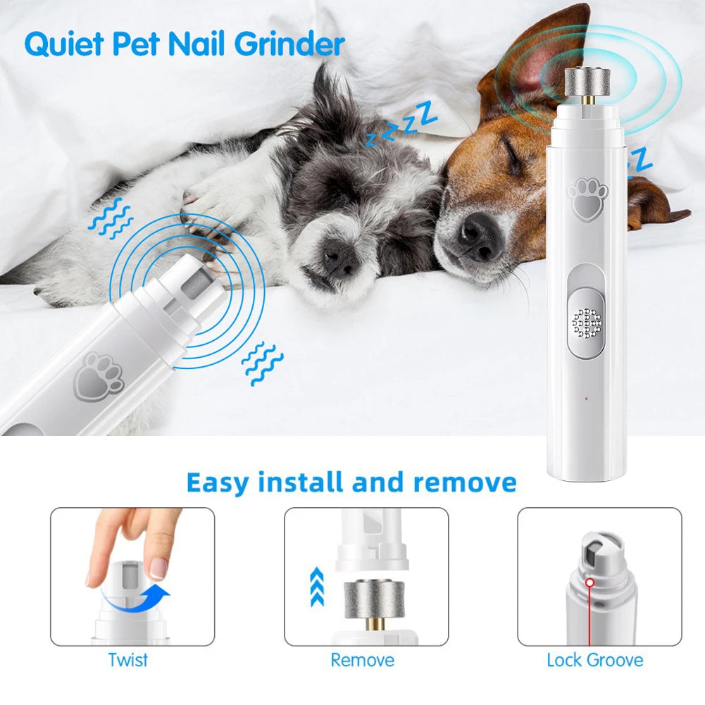 I YAN electric pet nail grinder with LED light showing a rechargeable cat and dog nail trimmer for grooming.