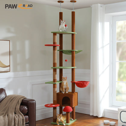 Adjustable brown cat tree with condo, cozy hammock, scratching post, and tall activity tower for cats by I YAN.