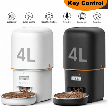 Automatic Pet Feeder – Timed Food Dispenser with Voice Recorder & Stainless Steel Bowl