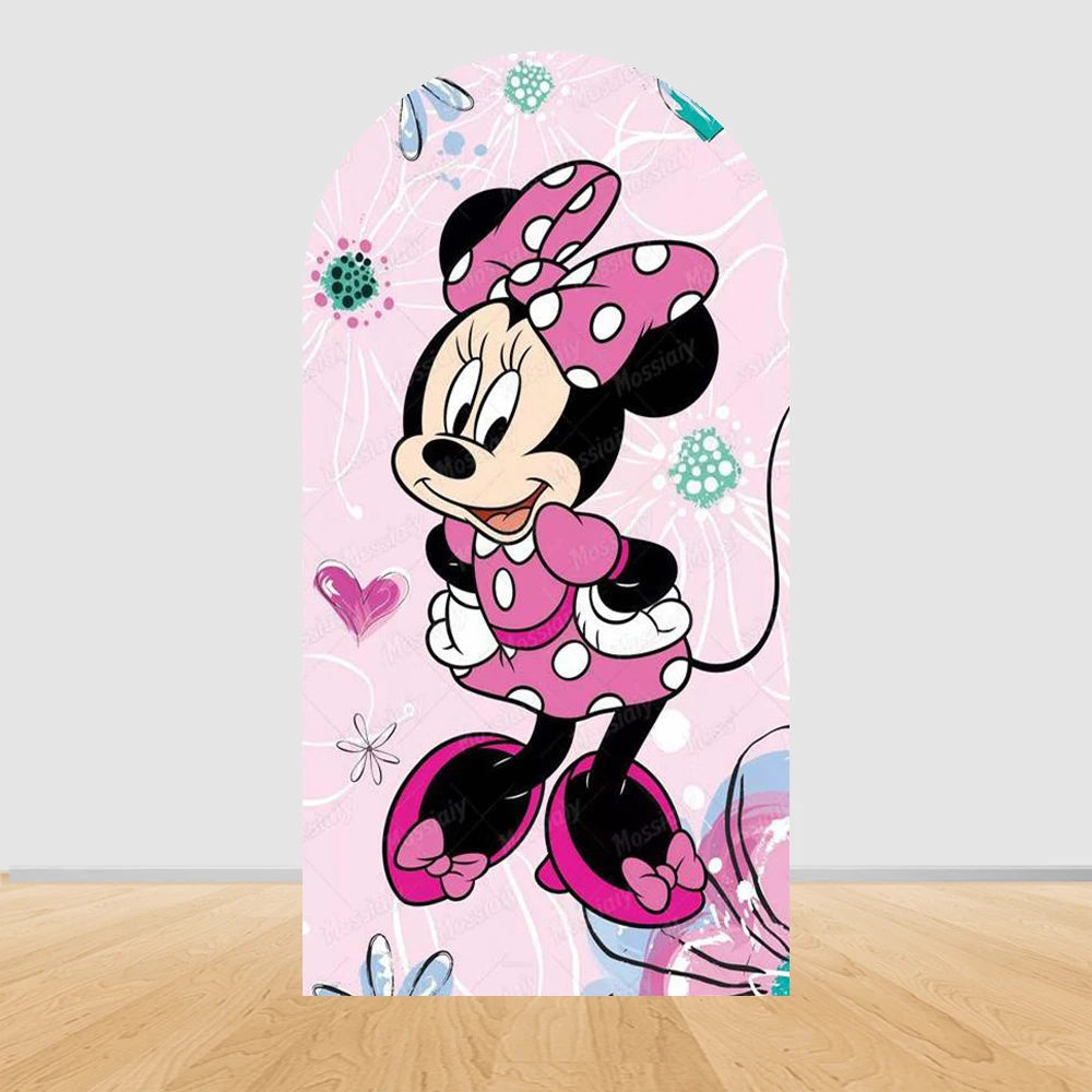 Pink Minnie Arch Background Cover Custom Dot Bow Minnie Photography Backdrop Girl Birthday Party Decoration Portrait Photo Props