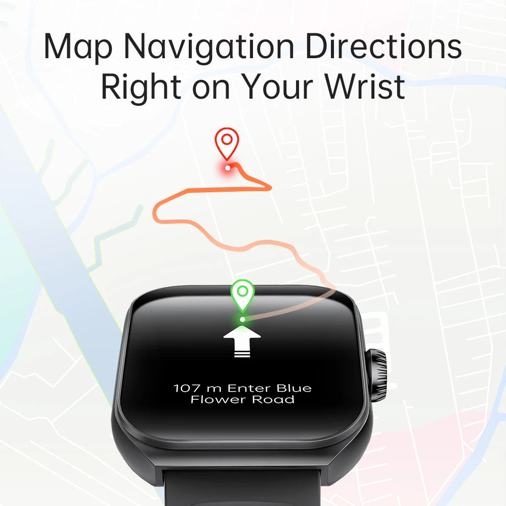 KUMI KU7 Smart Watch 1.96" AMOLED AI Voice Assistant Bluetooth Call NFC IP68 Waterproof SOS Heart Rate SpO2 Fitness