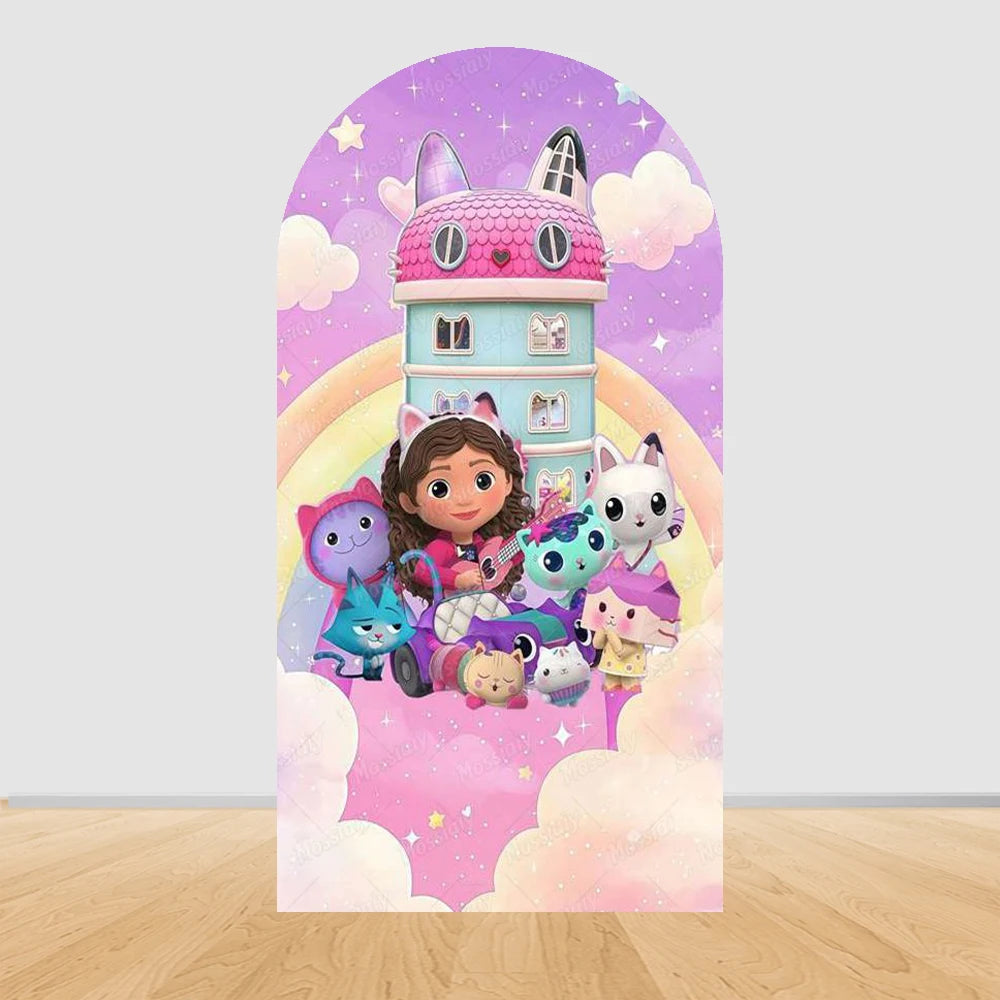 Colorful Gabby Dollhouse Arch Backgrounds Children Birthday Party Decoration Photography Backdrop Photo Studio Shoot Supplies
