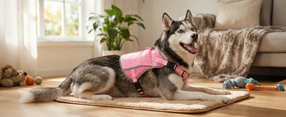 Pink I YAN dog cooling vest harness with 4 ice packs and large size, designed to keep large dogs cool for over 180 minutes.
