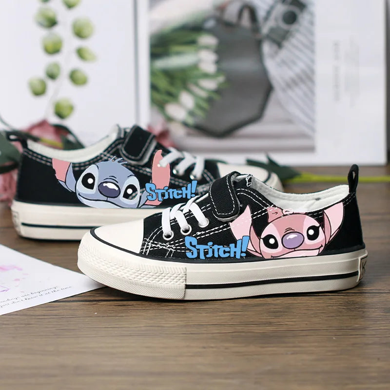 Kids Anime Stitch Canvas Shoes Disney Lilo & Stitch Sport shoes Children Casual Sneakers High-top Basket Shoes Size 25-37