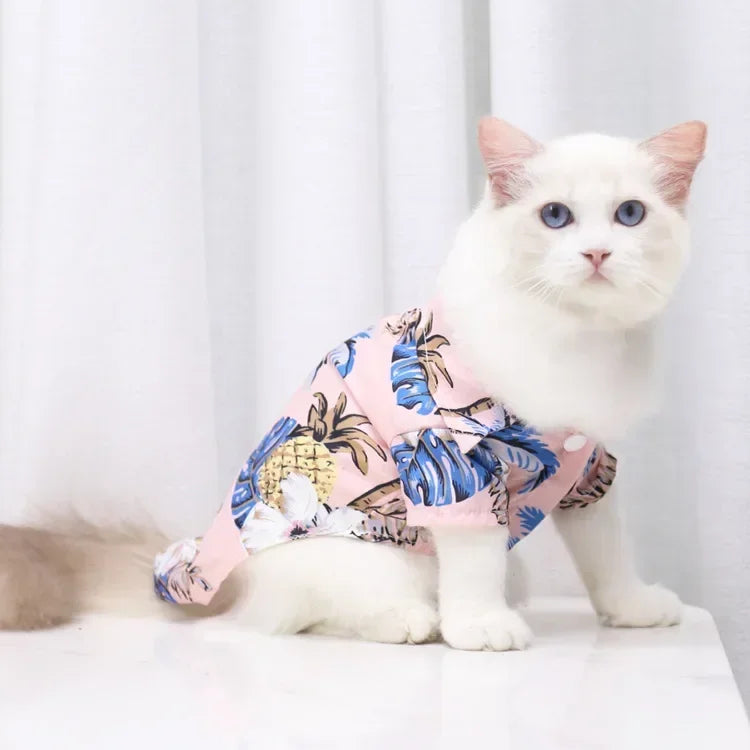 Hawaiian style pet dog shirt by I YAN for small to medium dogs and puppies, featuring a summer sand beach design.