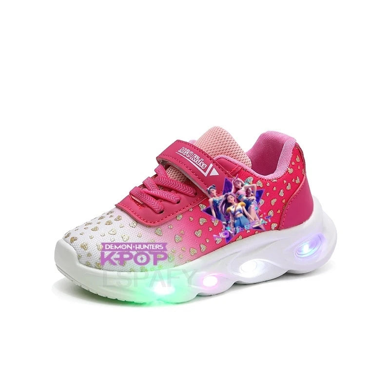 Kpop Demon Hunter LED Light Up Shoes 2026 Spring Autumn Mesh Soft Sole Cartoon Sneakers for Baby Girls Toddlers