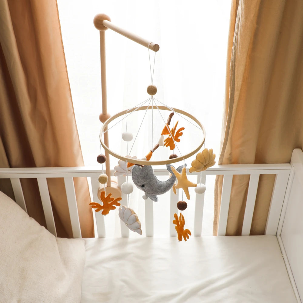 Blue Whale Baby Crib Mobile – Fabric & Bamboo Ring Nursery Decor for Newborns - I YAN