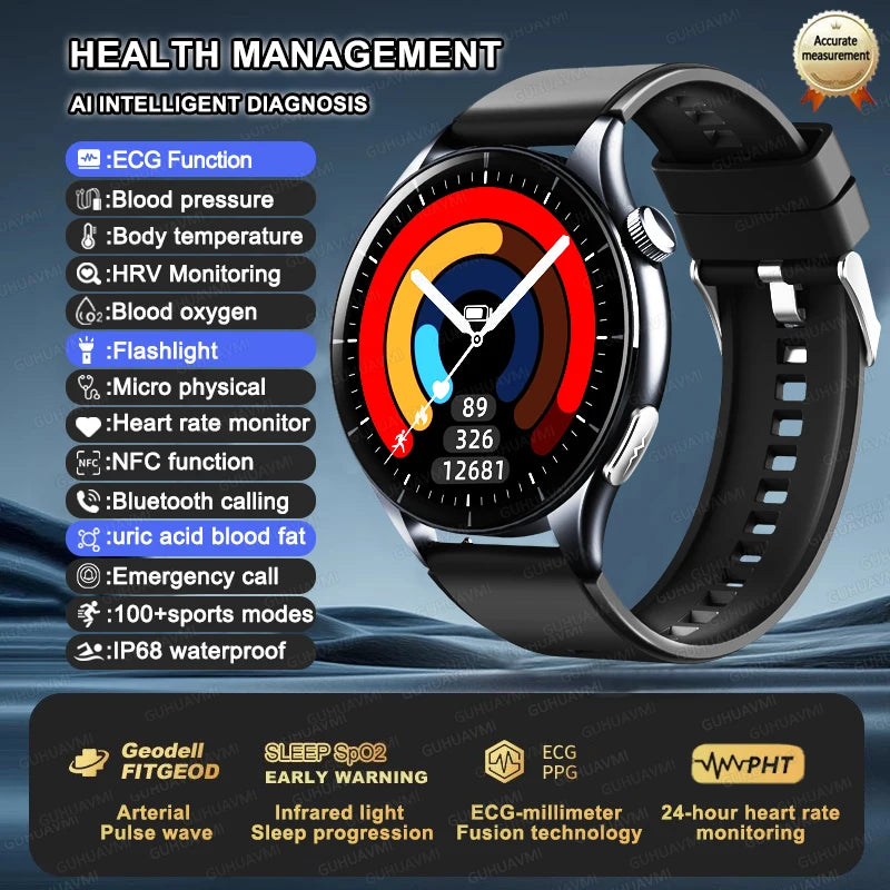New ECG+PPG Health Diagnosis Smartwatches Men Women Clock Uric Acid Lipid BP Heart rate Tracker NFC Sports Smart Watch IOS
