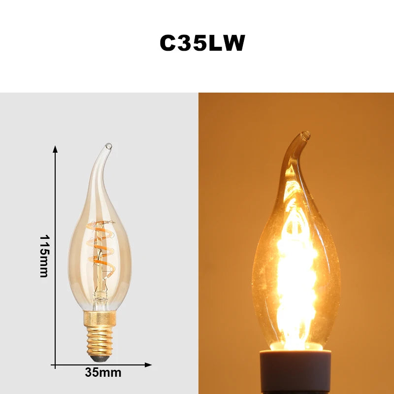 E27 LED Filament Light Bulb 220V 4W A60 ST64 T45 T185 G80 G95 G125 Retro Vintage ampoules LED Edison Lamp Spiral Bulb For Home