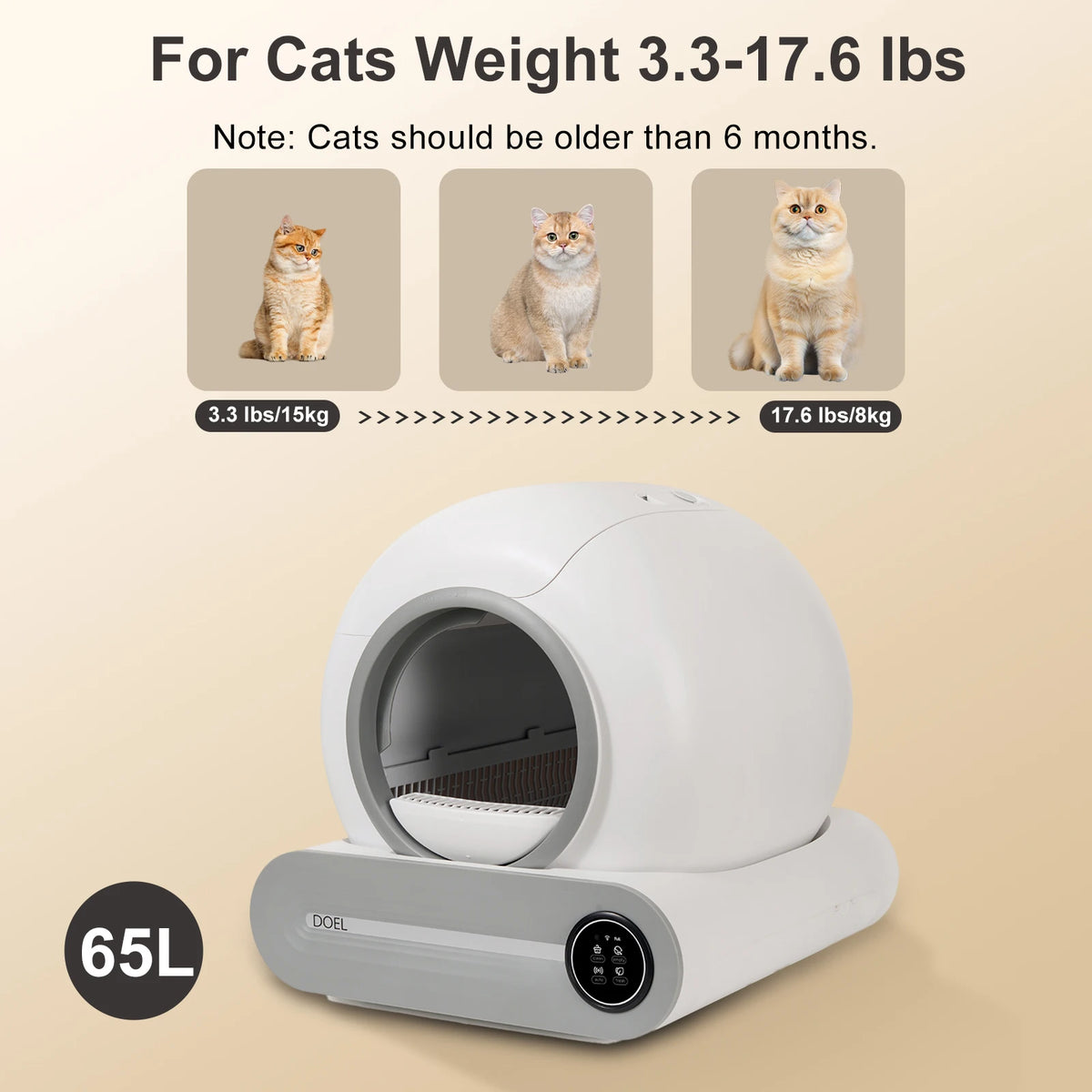 65L Large Capacity with Ion Odor Elimination & 2.4G WiFi APP Remote Control for Large Cats
