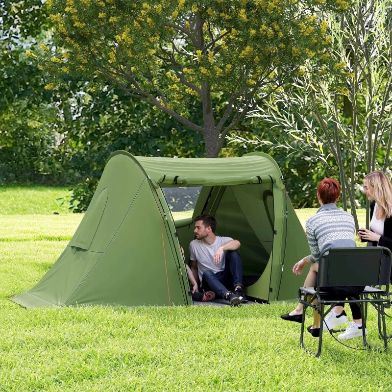 3 Man Camping Tent with Living Area and 2 Bedrooms,3000mm Waterproof Family Tent with Sewn-in Groundsheet,Green  ﻿