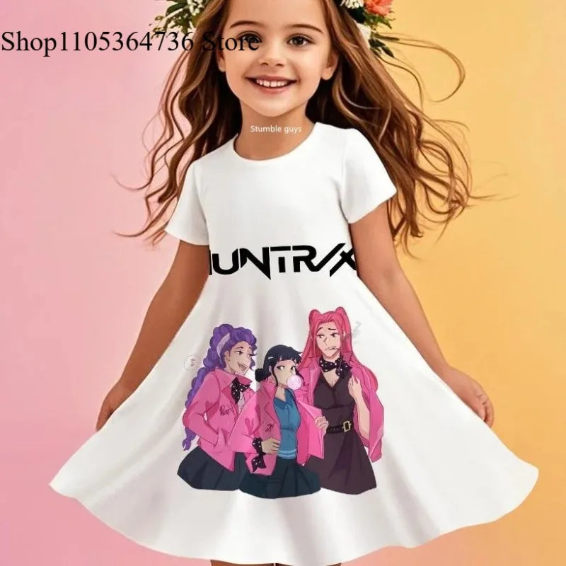 Kpop Demon Hunters Girls Toddler Dress Summer Kids Cartoon Anime Princess Beach Outfit Casual Nightgown