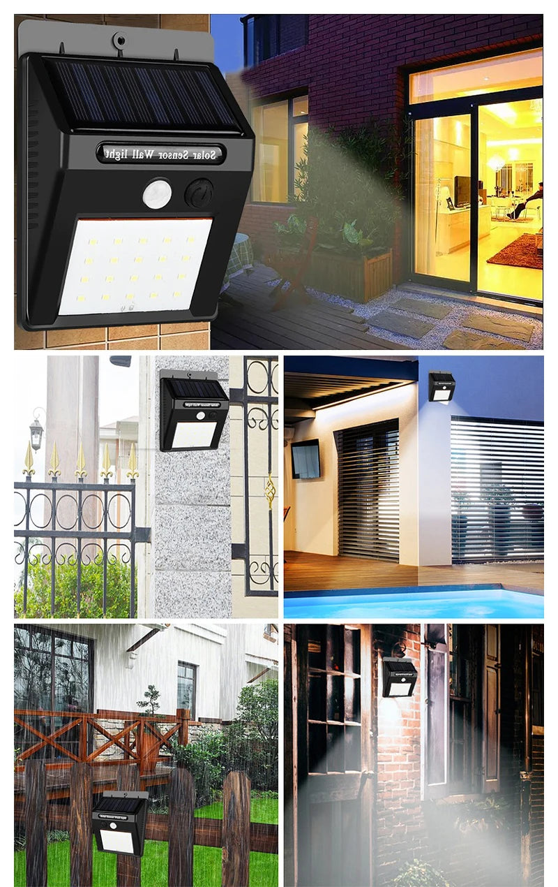 Modern LED Solar Wall Lamp Outdoor PIR Motion Sensors Waterproof Light Courtyard Decoration Lightsporch Garden Fence Path Lights