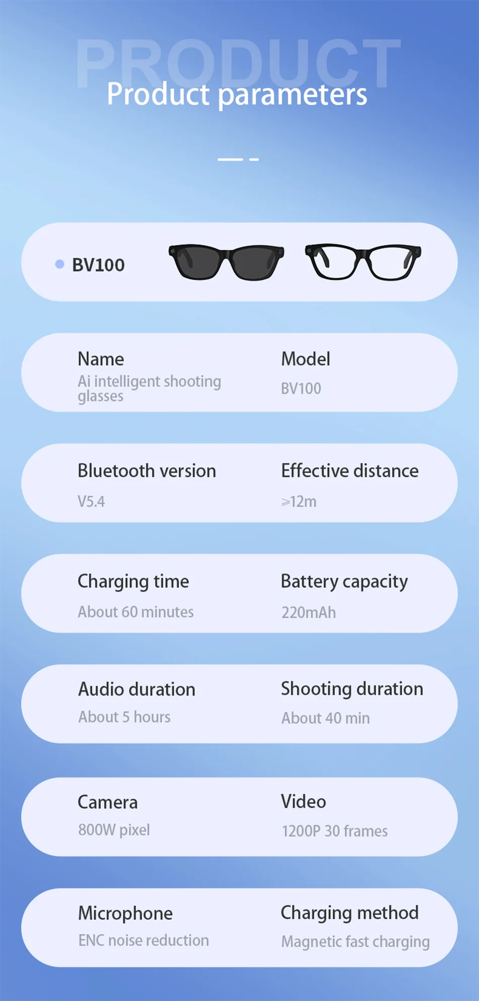 【World premiere】Blackview BV100 AI Shooting glasses 2K HD 800W Pixels camera Bluetooth Call Voice Assistant Smart Glasses