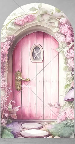Fairy Girl 1st Birthday Party Arch Backdrop Spring Garden Pink Purple Butterfly Floral Mushroom Door Baby Shower Backgrounds