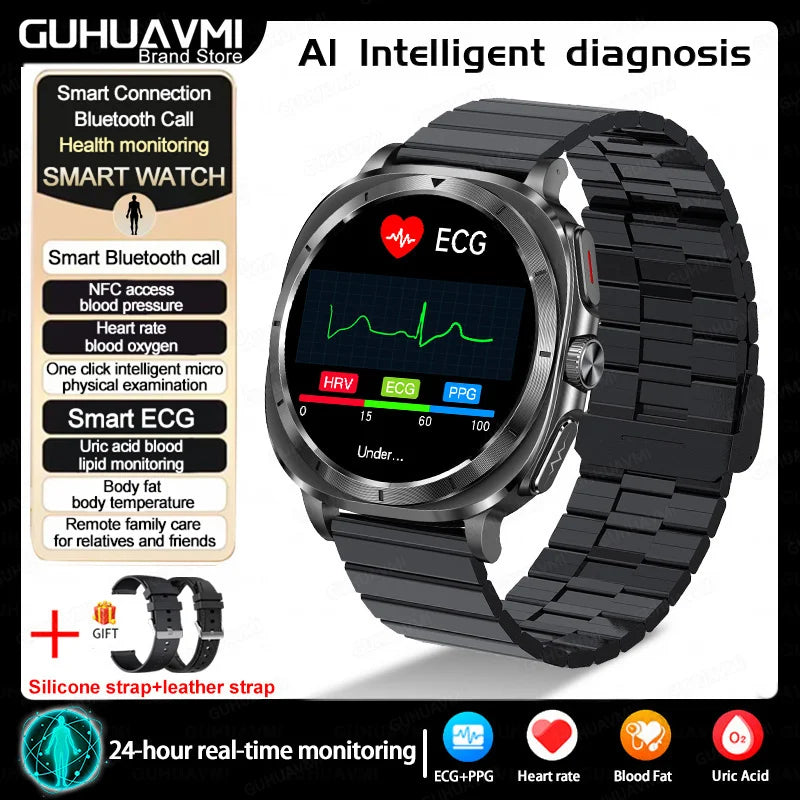 New Health Watch Uric Acid Blood Pressure Blood oxygen Body Analysis Body Fat SmartWatch ECG+PPG Bluetooth call Clock Women Men