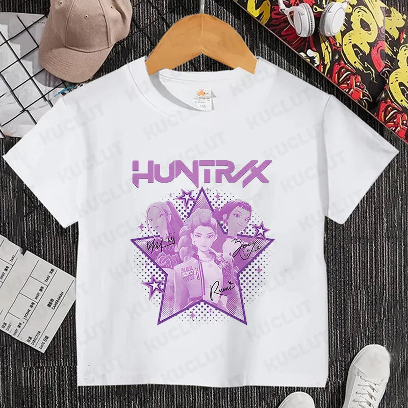 Kawaii K-POP Demon Hunters Kids T-shirt Girl Boy Clothes Children Clothing Fashion Tops Cotton Sweet Gift Short Sleeve Costumes