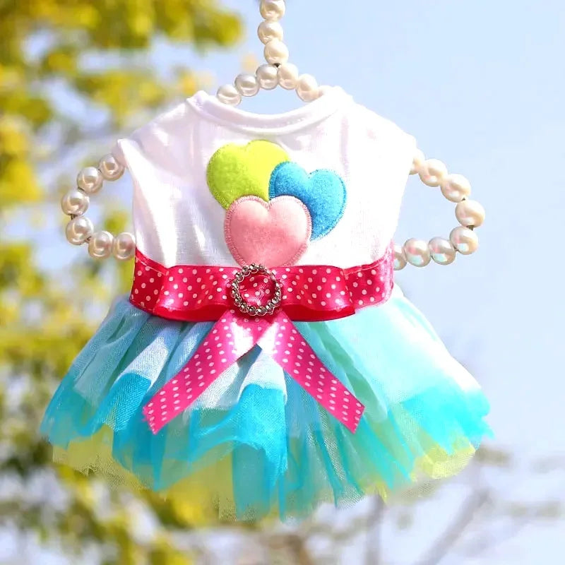 Spring dog lace dress by I YAN, small pet costume featuring floral lace for birthdays, parties, or weddings.