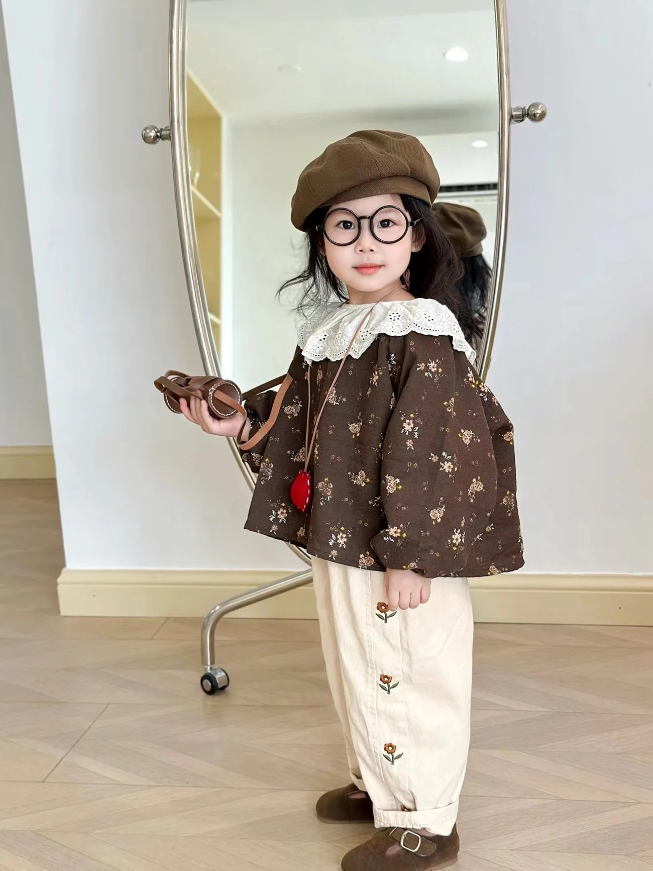 2026 Spring Children Casual Pants 2-6T Girls Flower Embroidery Cotton Trousers Kids Elastic Waist Outdoor Pants Baby Girl Cloth