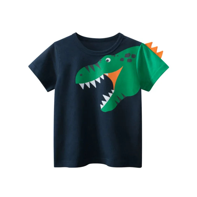 Children's short sleeve cotton T-shirt by I YAN featuring colorful cartoon designs, suitable for boys aged 2 to 9 years.