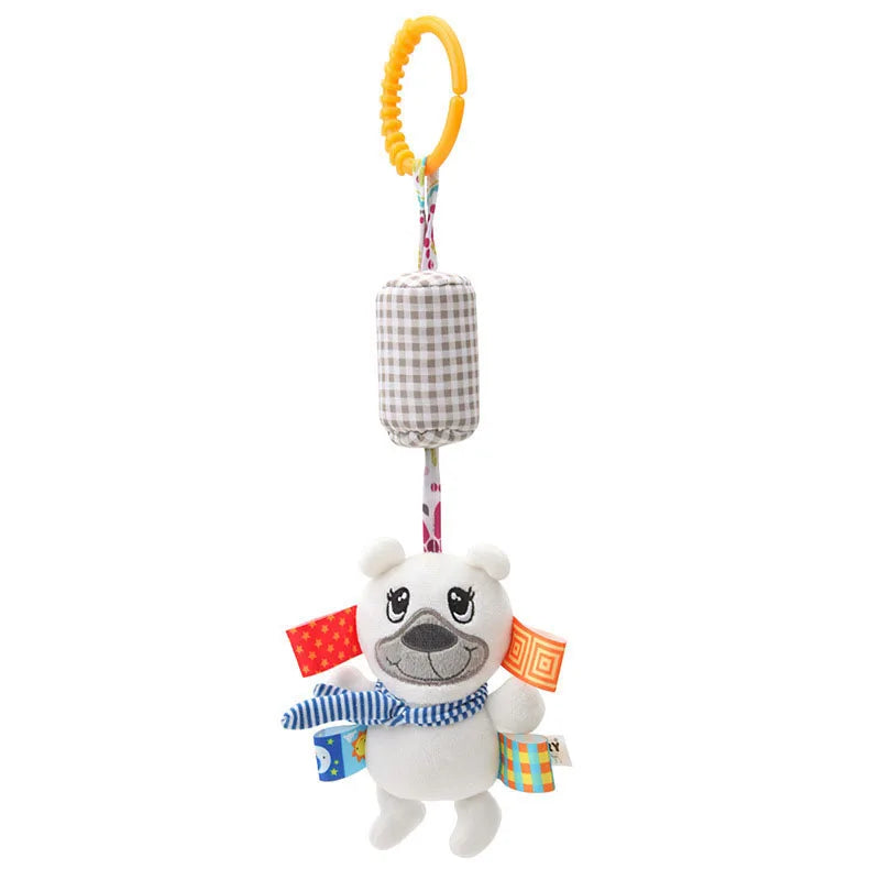 Soft plush giraffe and zebra handbells rattles with handles, teether, and baby toy for infants, ideal for newborn development.