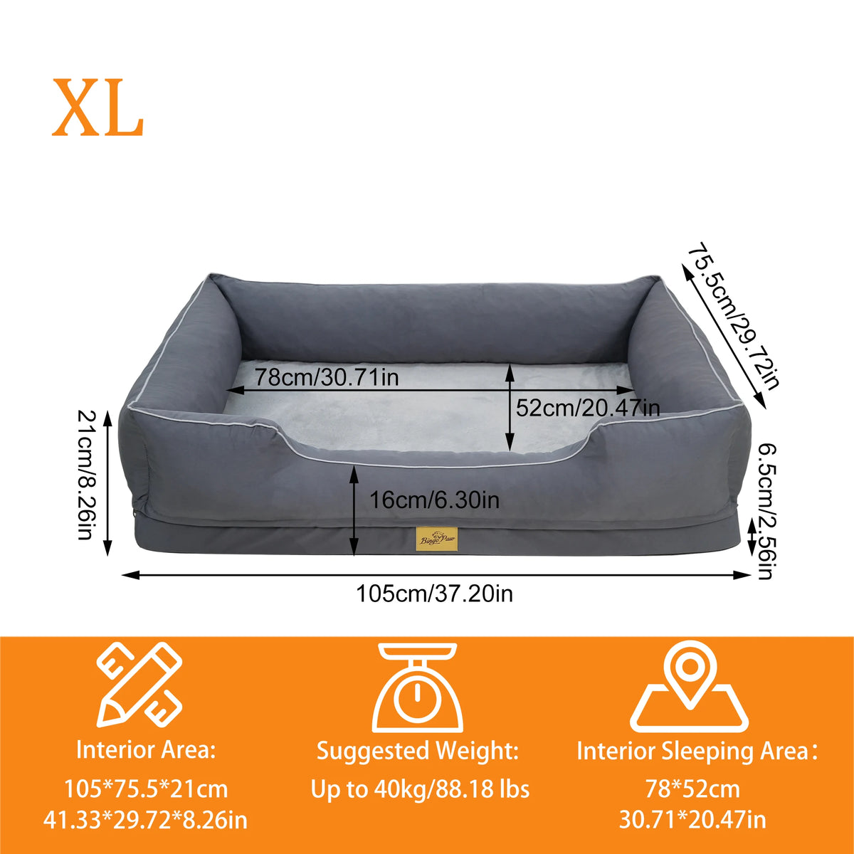 Orthopedic dog bed with bolster, foam base, waterproof lining, and removable cover in various sizes by I YAN.