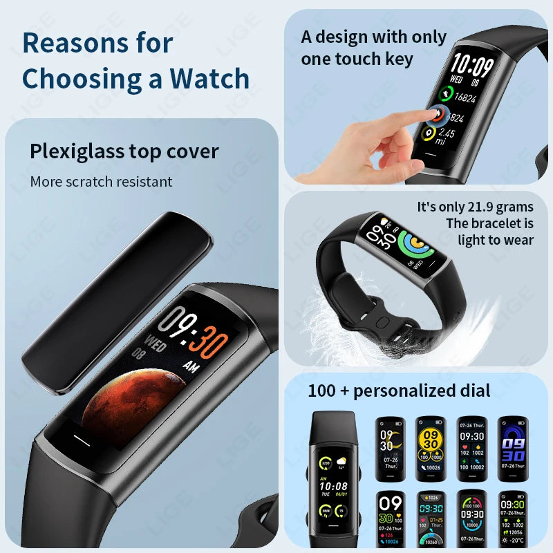 LIGE Smartwatch Sports Fitness Tracker Smart Watch For Men Women Heart Rate Blood Oxygen Sleep Monitor Waterproof Smart Bracelet