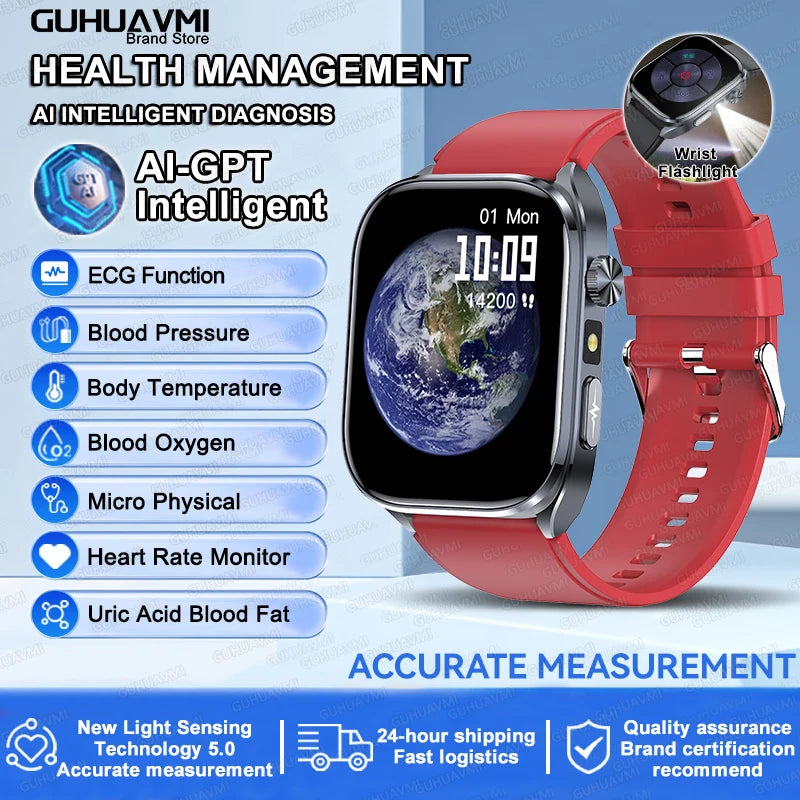 2025Nursing Level Uric Acid Blood lipids Smart Watch Men Blood Pressure ECG+PPG Clock Body Analysis Voice Call Health Smartwatch