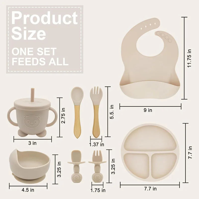 Personalized Baby Feeding Set 8-Piece – Silicone Plate Bowl Cup & Bib with Free Name Print - I YAN