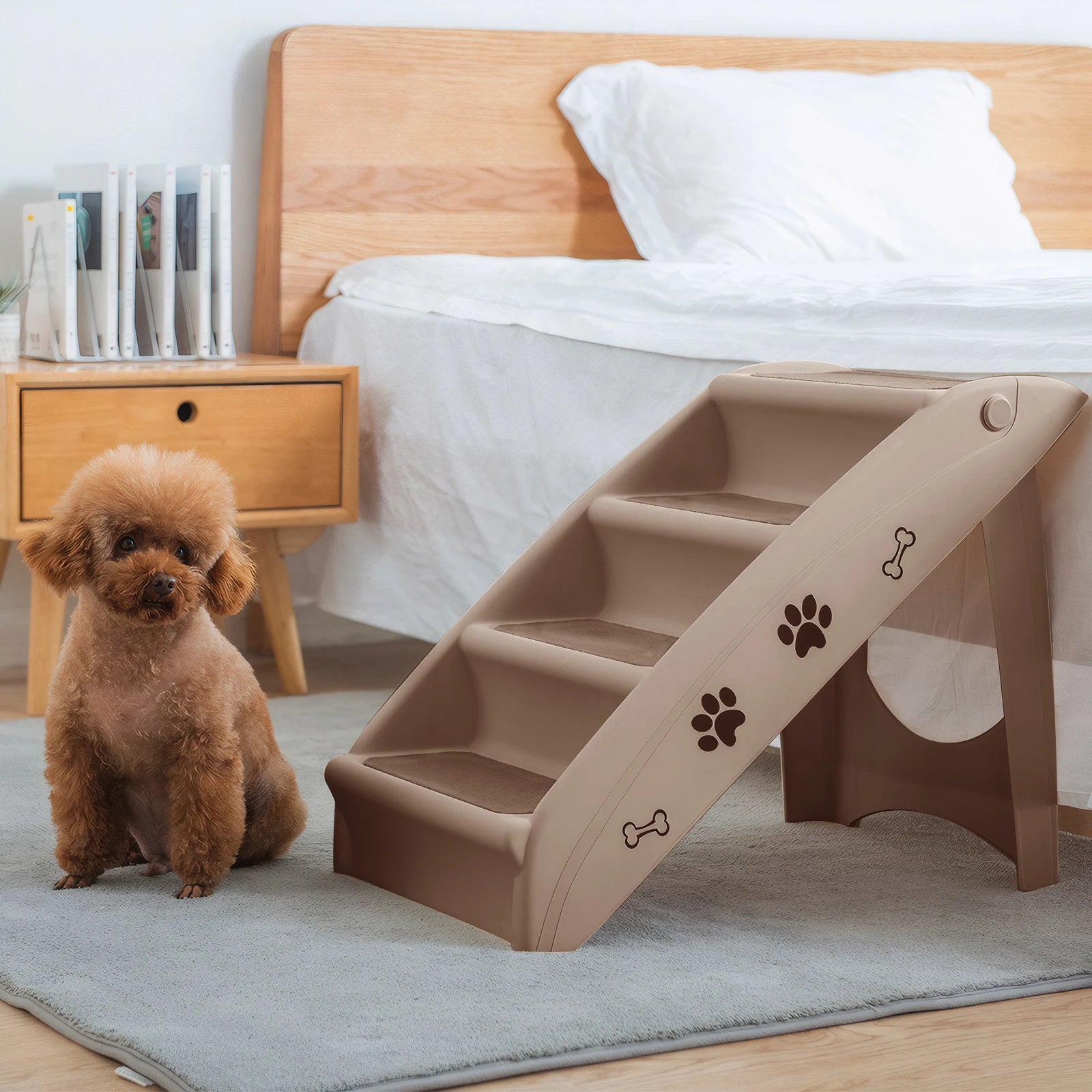 4-Step Pet Dog Stairs Foldable Cat and Dog Steps Nonslip Dog Stairs Ramp Sofa Ladder Pet Furniture for High Bed Chair Couch Sofa