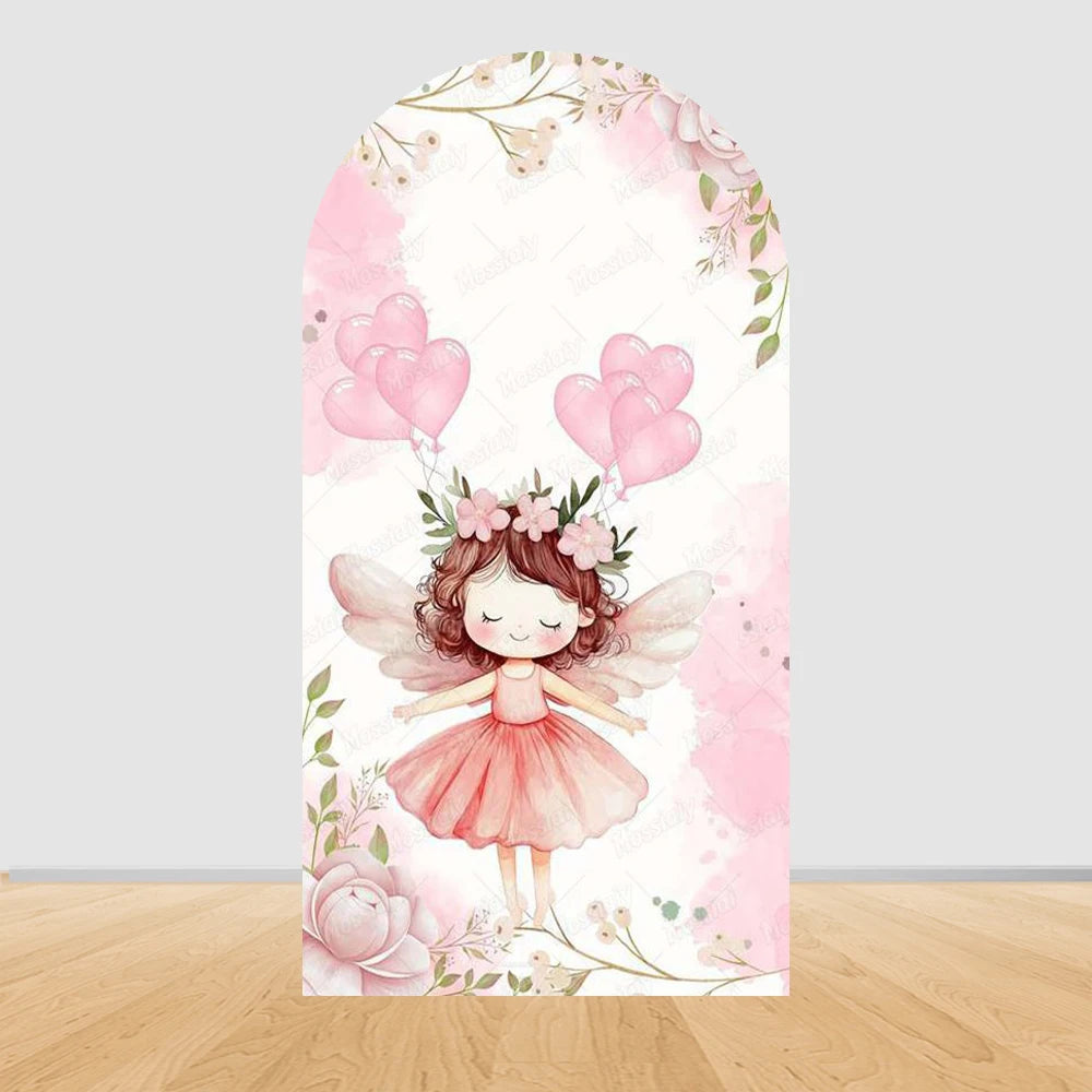Fairy First Birthday Arch Cover Background Flower Pink Mushroom Door Ballet Girl Baby Shower Party Decor Photo Arch Backdrops