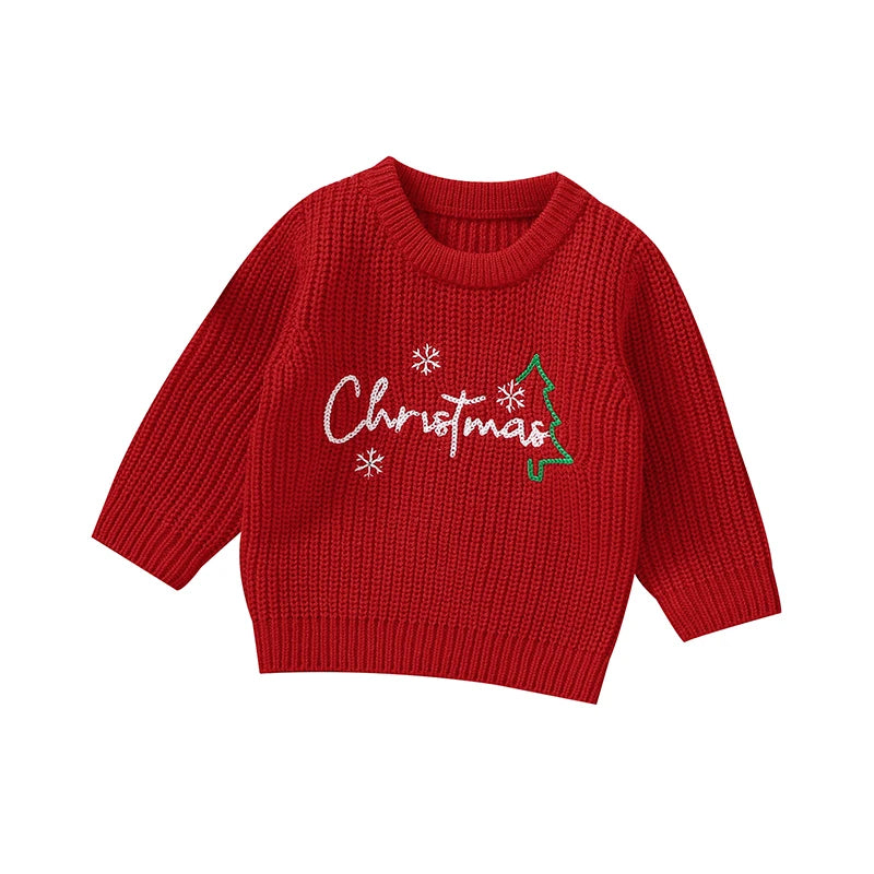 Winter Baby Christmas Sweaters Clothes 1-3Y Casual Red Crew Neck Long Sleeve Knit Newborn Infant Boys & Girls Knitwear Pullover