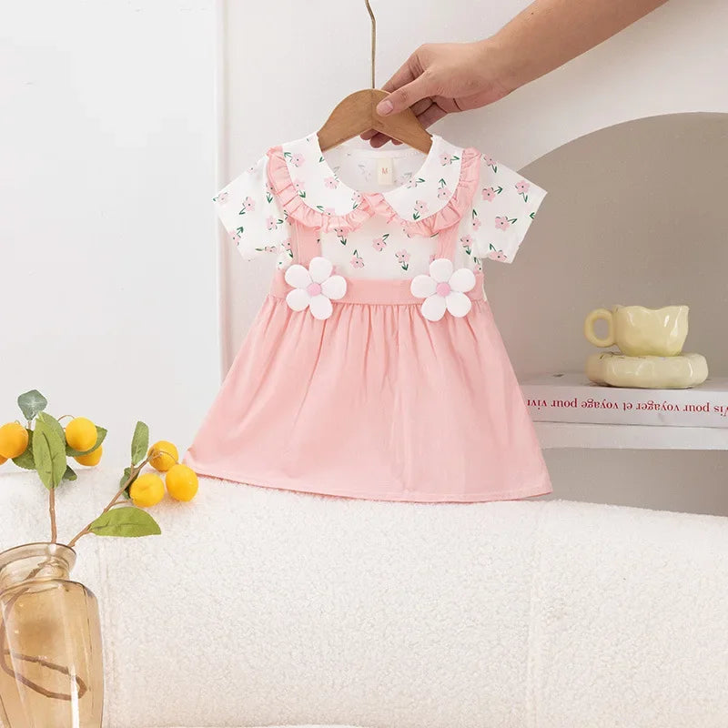 Baby Girl Dress Summer Small Floral Print Lace Lapel Cute Baby Girl Dress Summer Vacation Two Cute Baby Girl Dresses