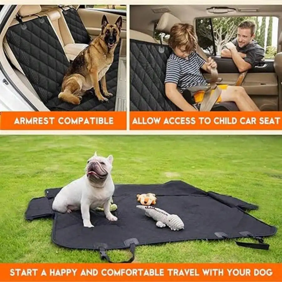 I YAN dog car seat cover in black, waterproof and scratch-proof bench seat protector with non-slip backing for car back seats.