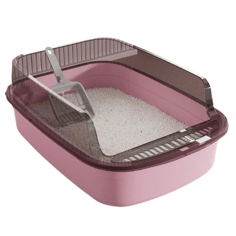 I YAN MXLA oversized cat litter box with high edges, ideal for large cats, featuring a spacious design for home use.