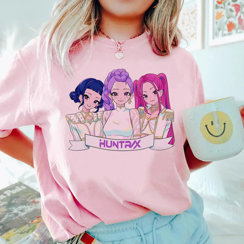 Anime KPop Demon Hunters T-shirt Tops for Children Casual Loose Girl Boy Clothing Round Neck Short Sleeve Street Style T-shirts