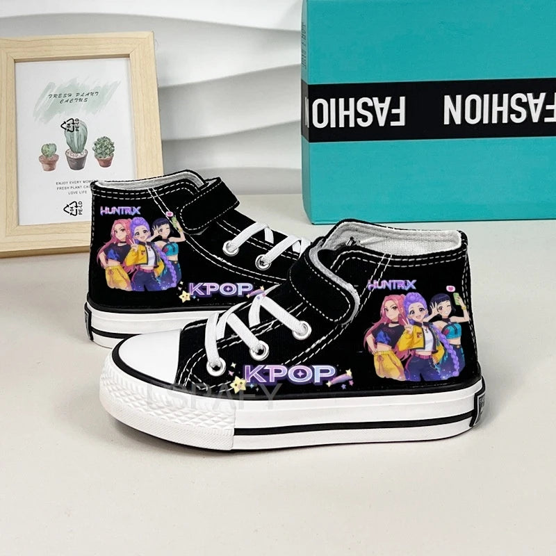 KPop Demon Hunter Canvas Shoes Student Casual Children Slip on Flat Board Shoes Kids Soft Bottom Non Slip Breathable Sneakers
