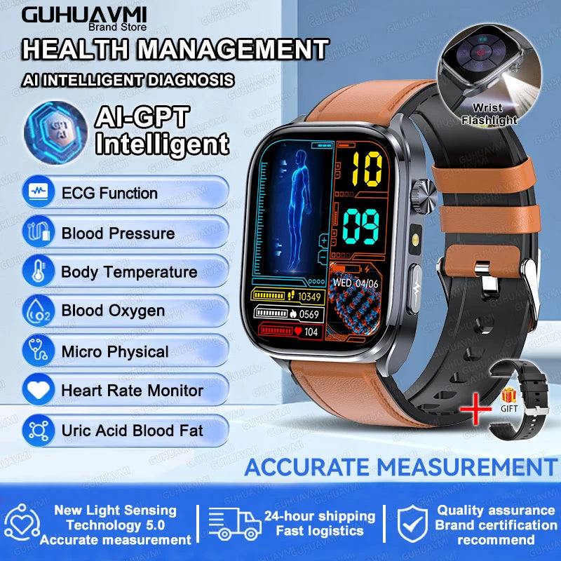 2025Nursing Level Uric Acid Blood lipids Smart Watch Men Blood Pressure ECG+PPG Clock Body Analysis Voice Call Health Smartwatch