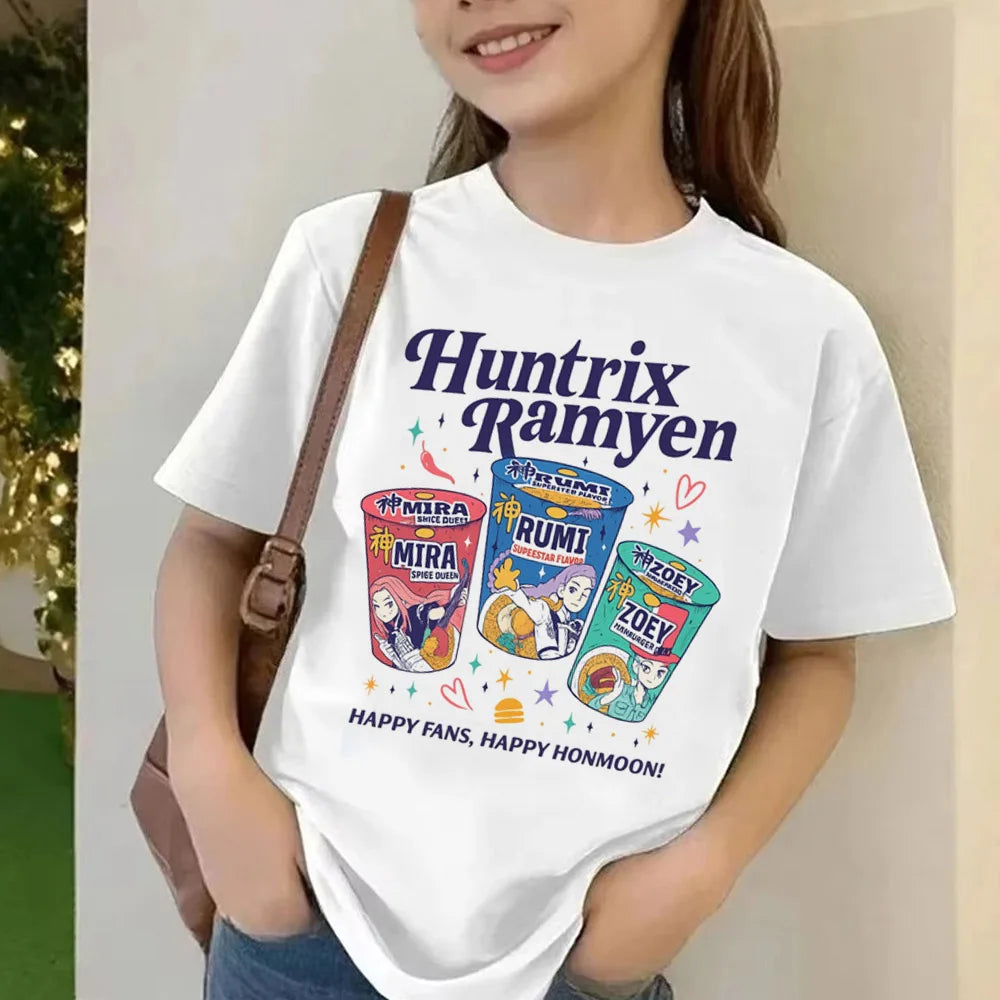 Movie KPop Demon Hunters T-shirt Summer Short Sleeve Tee for Children Casual Loose Girl Boy Graphic Printed Tops