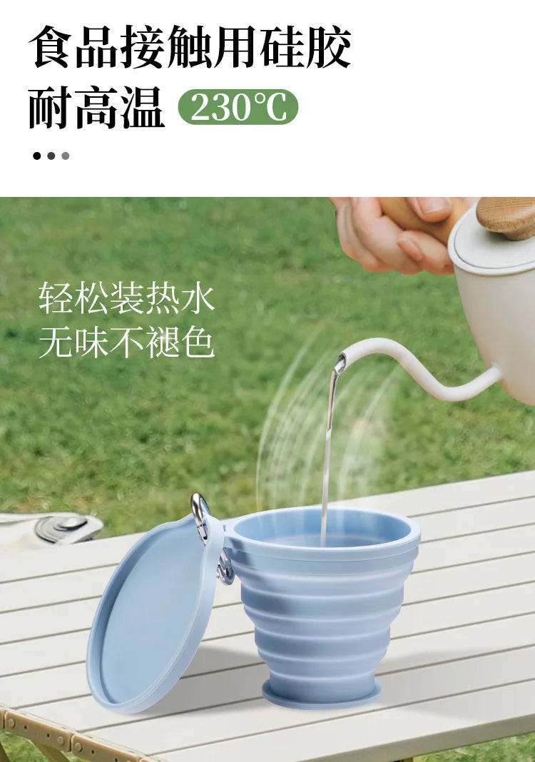 Portable Silicone Folding Cup with Hanging Hole Collapsible Outdoor Water Cup for Camping Hiking Travel