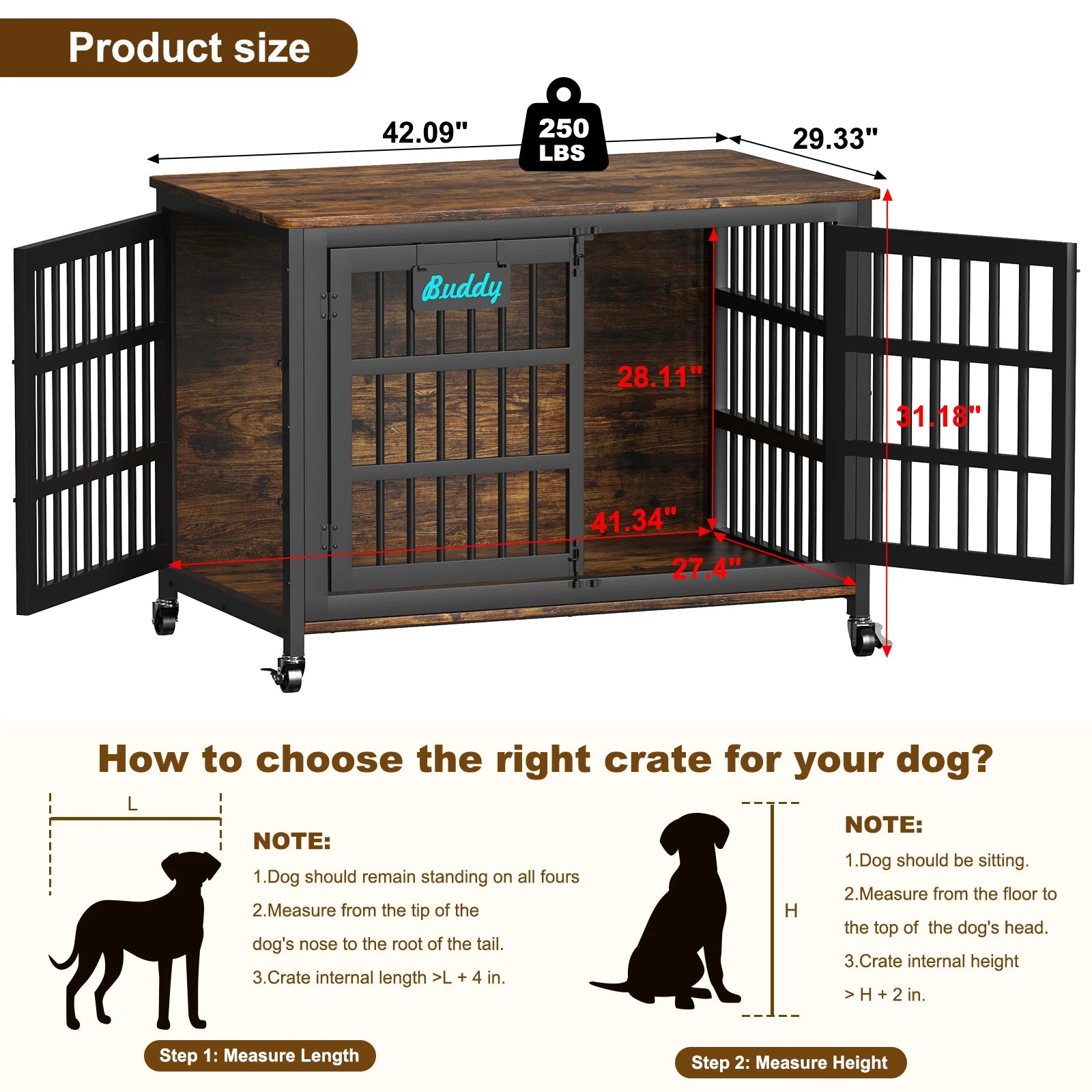 Dog Crate Furniture with Casters,Heavy Duty Dog Kennel Indoor for Large and Medium Dogs,Decorate House as TV Stand,Bedside Table