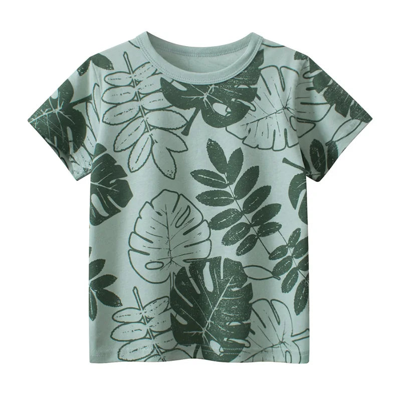 I YAN OLEKID 2025 summer boys' T-shirt with colorful cartoon print, short sleeves, suitable for ages 2-8 years.